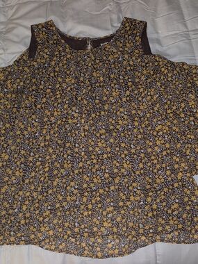 Cato Brown and Mustard Floral Cold-shoulder Blouse